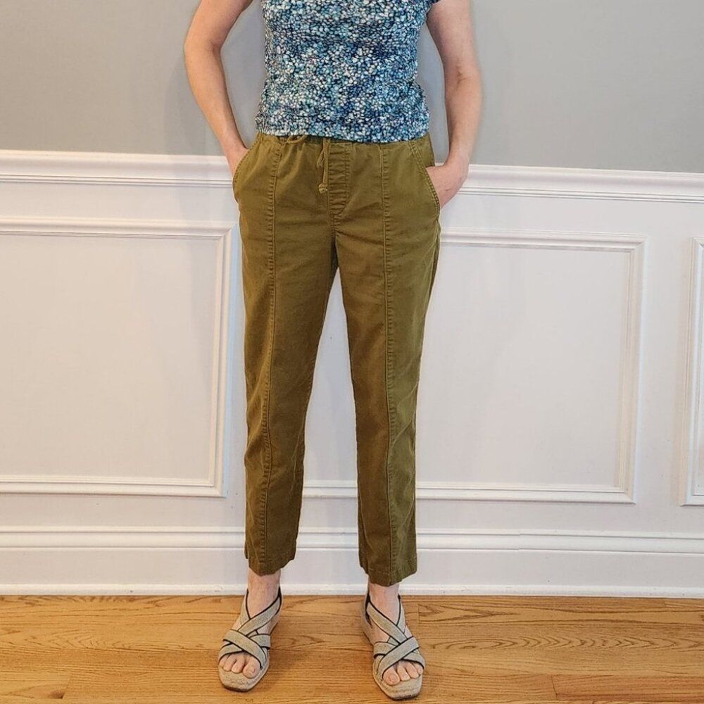 LOFT Paper Bag Drawstring Cotton Twill Joggers Small Olive Green - Picture 2 of 10